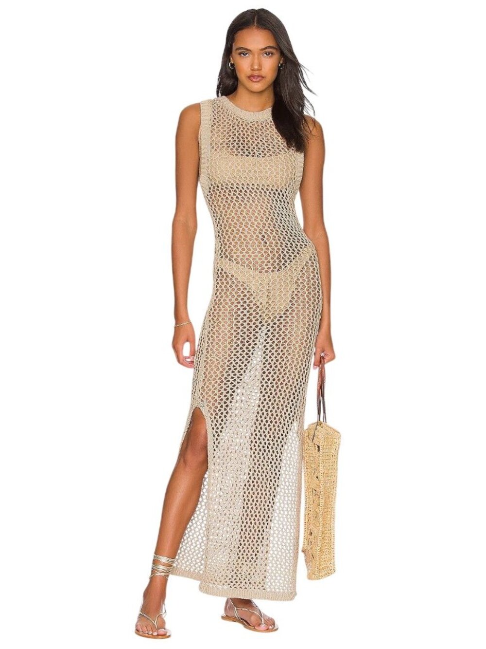 BEACH RIOT Holly Dress in Tan X-Small New Womens Maxi Coverup